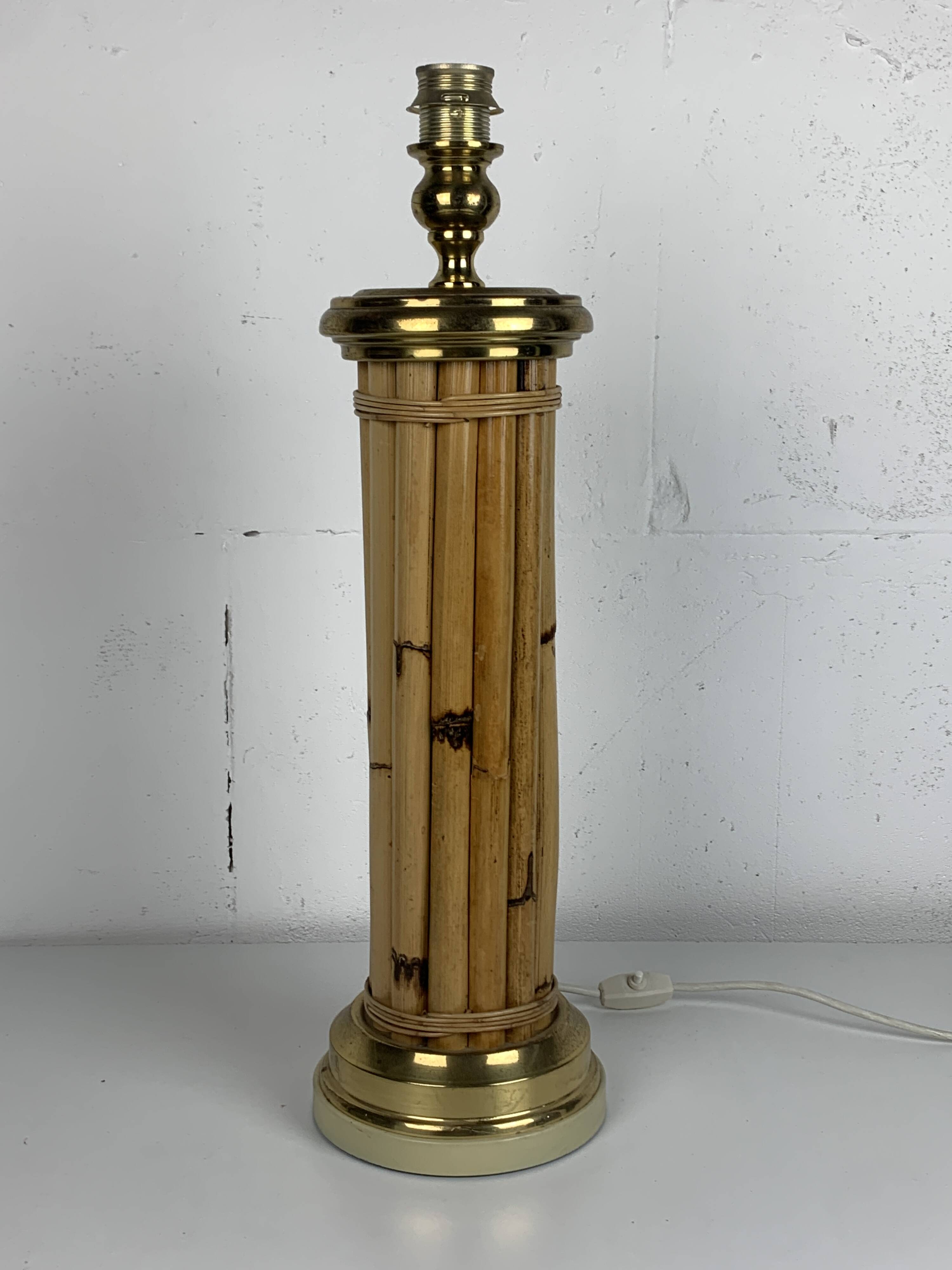 Midcentury bamboo and brass large mushroom table lamp by Leola, 1960s