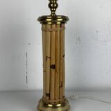 Midcentury bamboo and brass large mushroom table lamp by Leola, 1960s