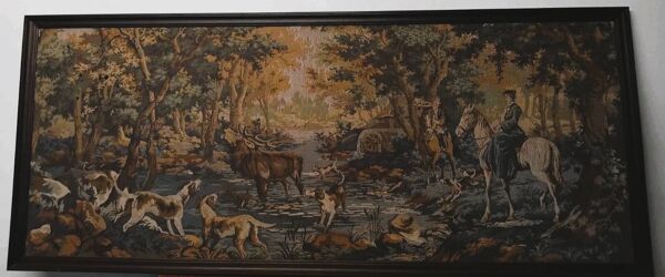 Tapisserie Murale Encadrée Scène de Chasse Vintage 179x74