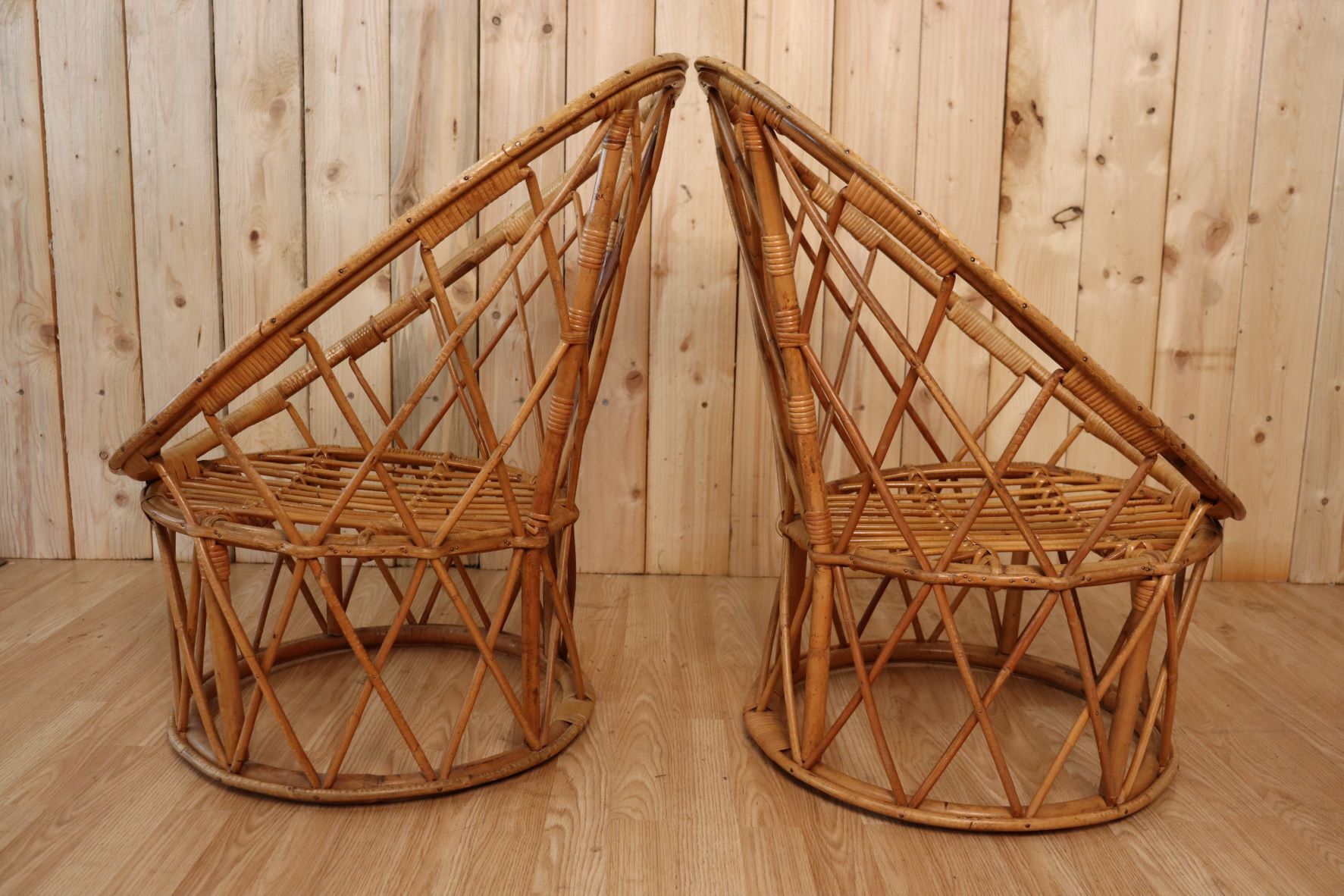 Pair rattan armchairs