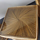 Ensemble vintage de chaises de paon en osier et table des années 60