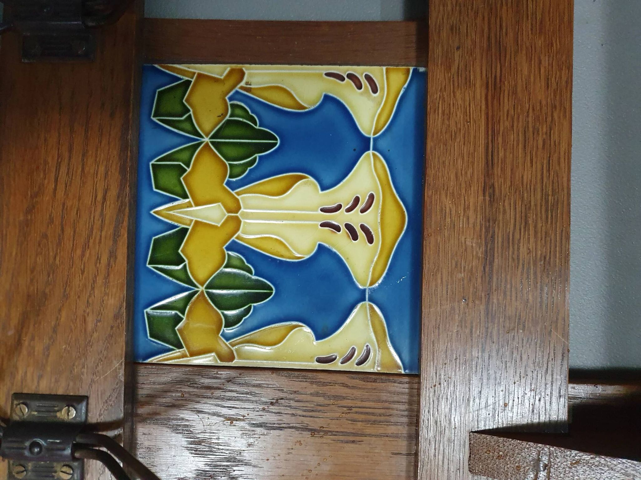 Art Nouveau wall coat rack with tiles
