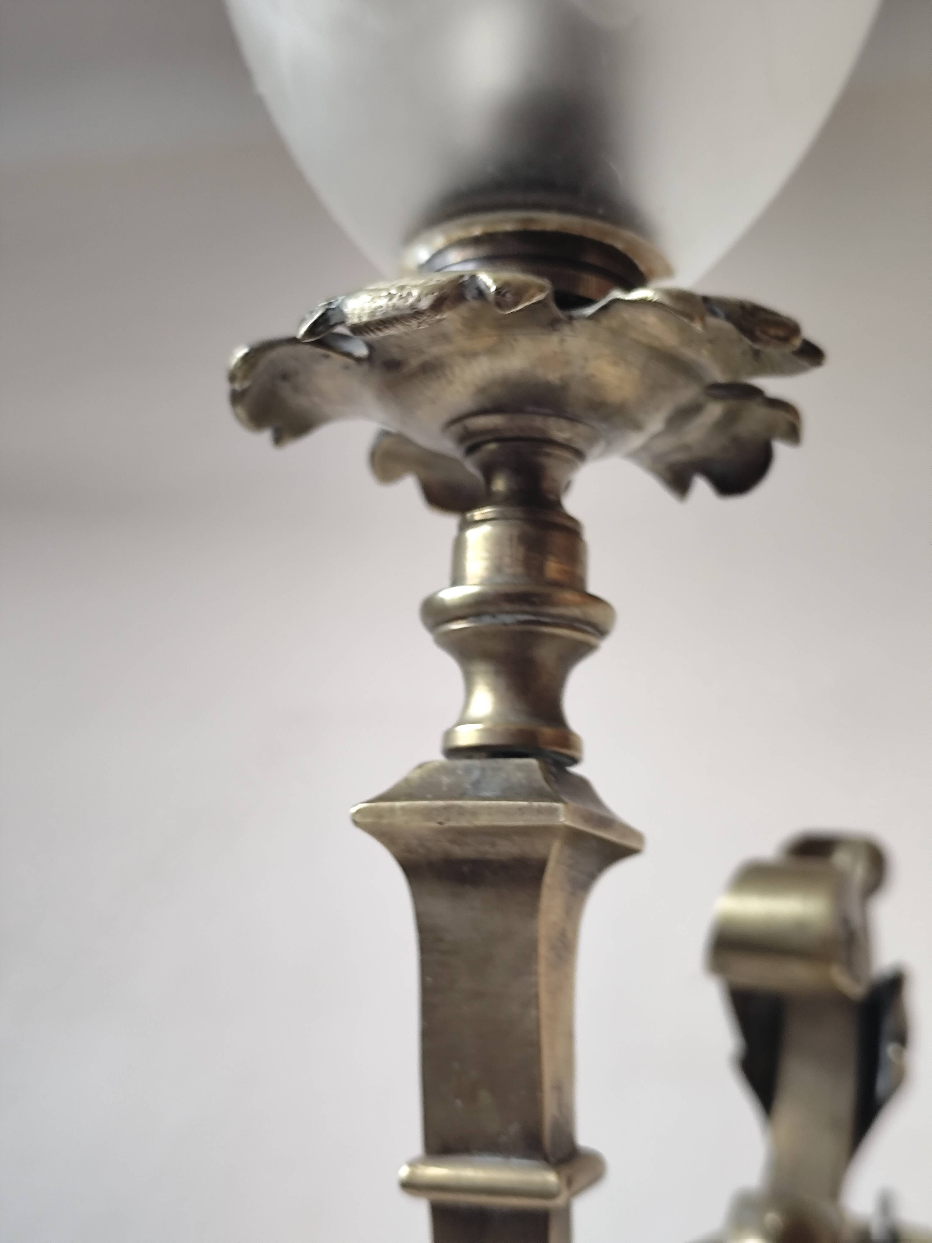 Bronze wall light with opaque glass tulip 1900