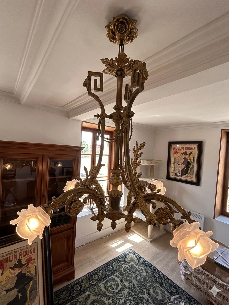 Lustre Bronze Ceiling Light Empire Return Egypt Ram 6 Lights Frosted Glass