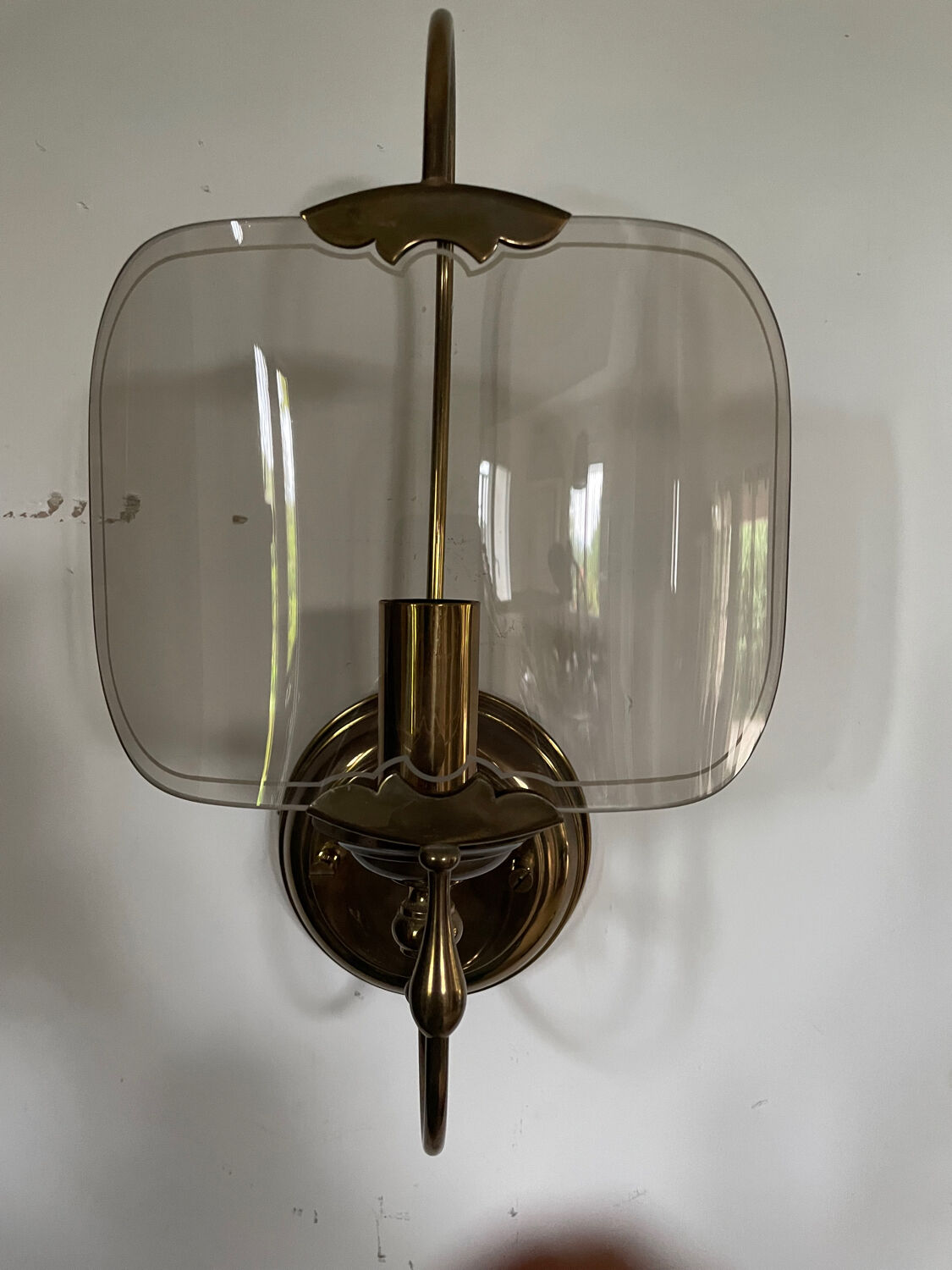Pair of vintage brass and smoked glass wall lights