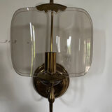 Pair of vintage brass and smoked glass wall lights