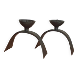 Duo of vintage brutalist candlesticks