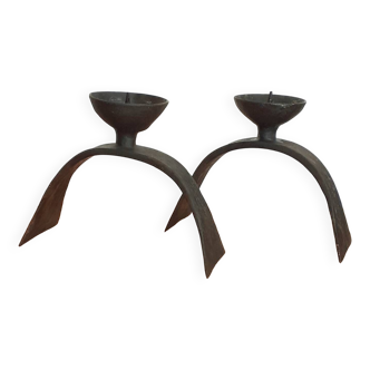 Duo of vintage brutalist candlesticks