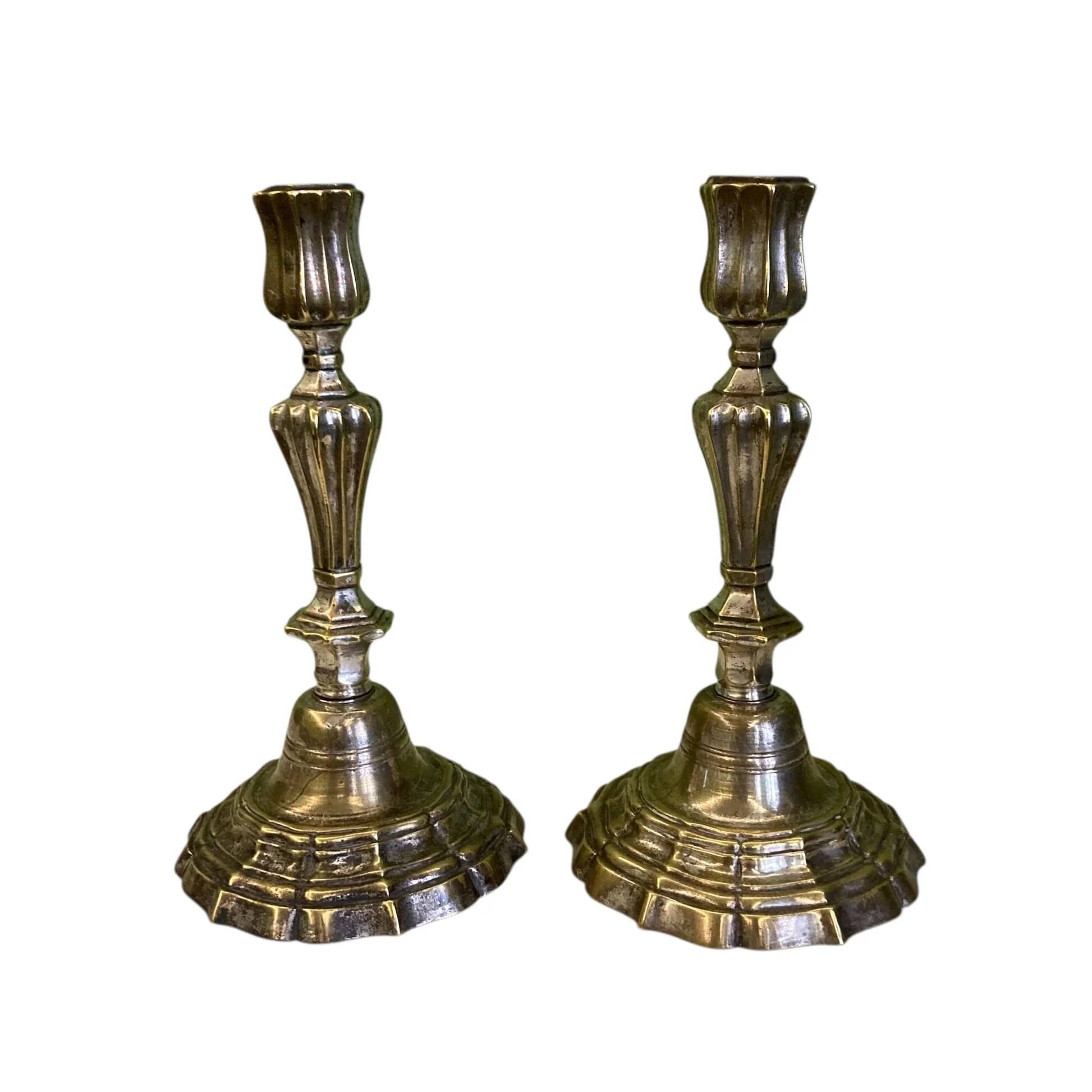 Pair of silver-plated bronze candlesticks from the 18th century. | Candle holders | Candelabrum