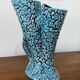 Large sculptural ceramic vase with textured turquoise blue and black glaze – Double horn – H. 31 cm