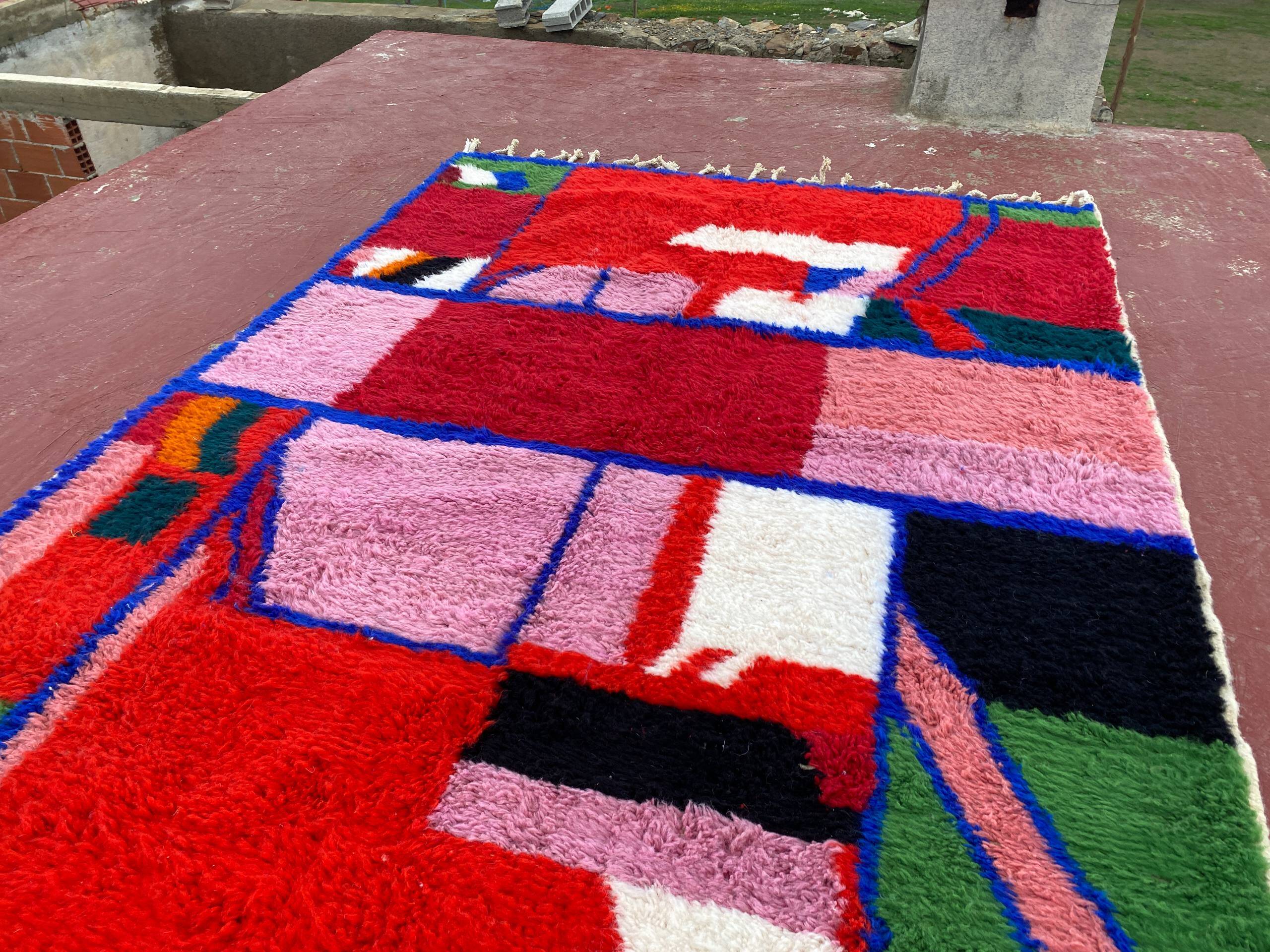 Contemporary Beni Ouarain Rug 300x200 cm – Multicoloured Abstract Patterns