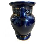 Blue earthenware planter decorated with gold motifs