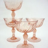 4 champagne glasses in powder pink twisted glass - Rosaline Luminarc Arcoroc - vintage 80s