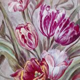 Peinture sur porcelaine Nature Morte "Bouquet de tulipes" XIX ème , Napoléon III