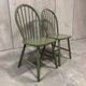 Set of 2 vintage olive green spindle dining chairs