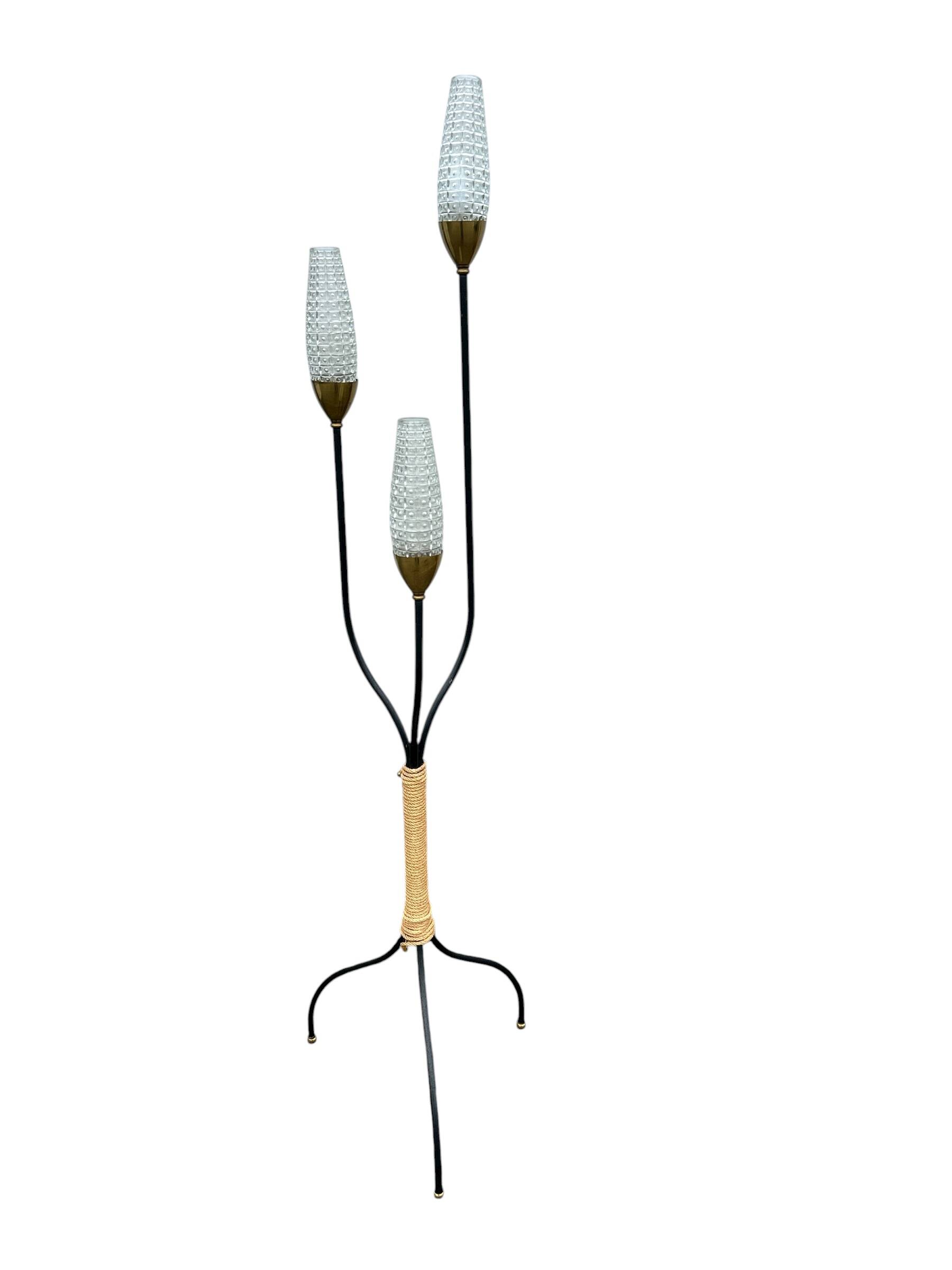 Lampadaire métal et corde années 1950