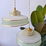 Pendant light in green granite glass with dome from the 1930s - 4 copies in stock