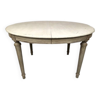 Oval-shaped dining table in gray lacquered wood in Louis XVI style, circa 1900