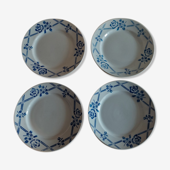 Assiettes plates série de quatre Moulin des Loups Orchies modèle Bric bleu