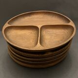 Set of six fondue plates, made of wood