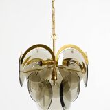 60s large brass ceiling chandelier with large round glass plates