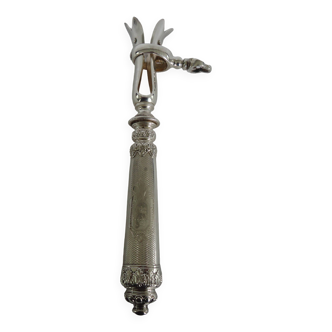 Leg of lamb handle, silver metal tongs and lined silver handle