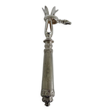 Leg of lamb handle, silver metal tongs and lined silver handle