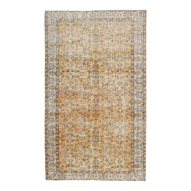 Vintage Turkish handmade wool cotton orange rug 147x251