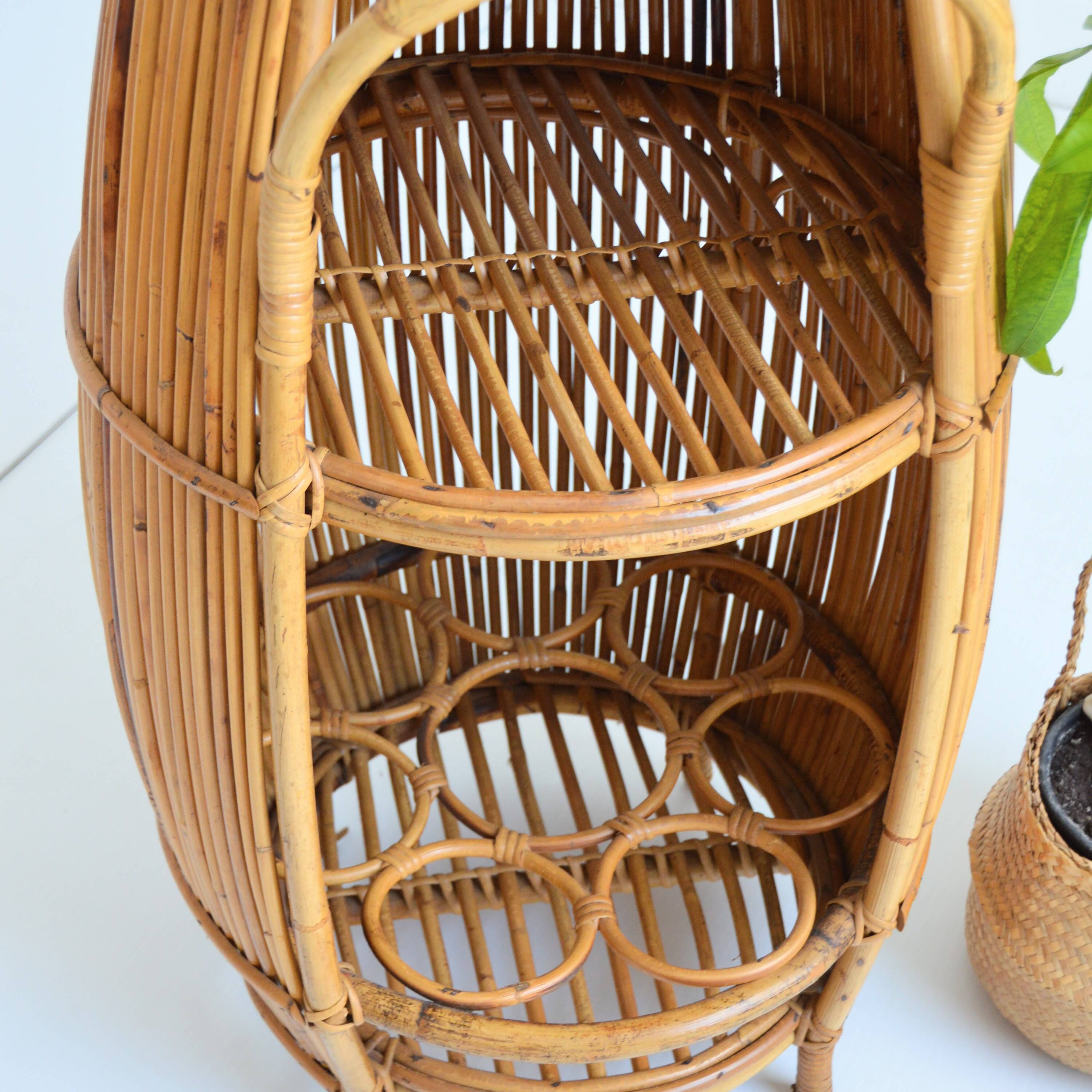 Small barrel-shaped bar cabinet in bamboo and rattan, Italy, 1960s