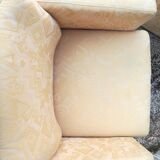 Cubist-inspired armchair with patterned fabric