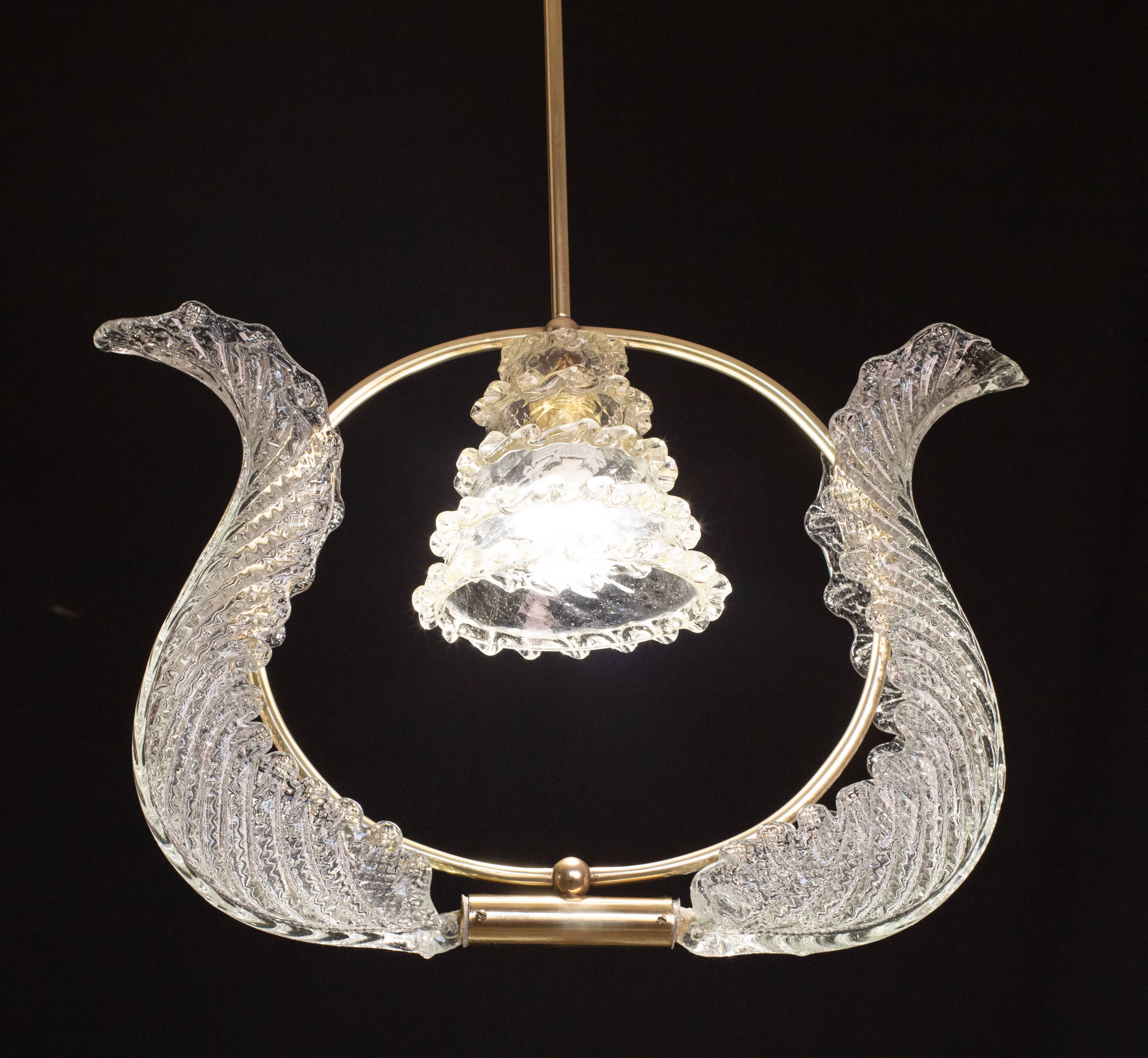 Elegant Art Decò Barovier and Toso Chandelier, 1940s