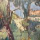 Oil painting on panel, Mediterranean landscape, mid-20th century.