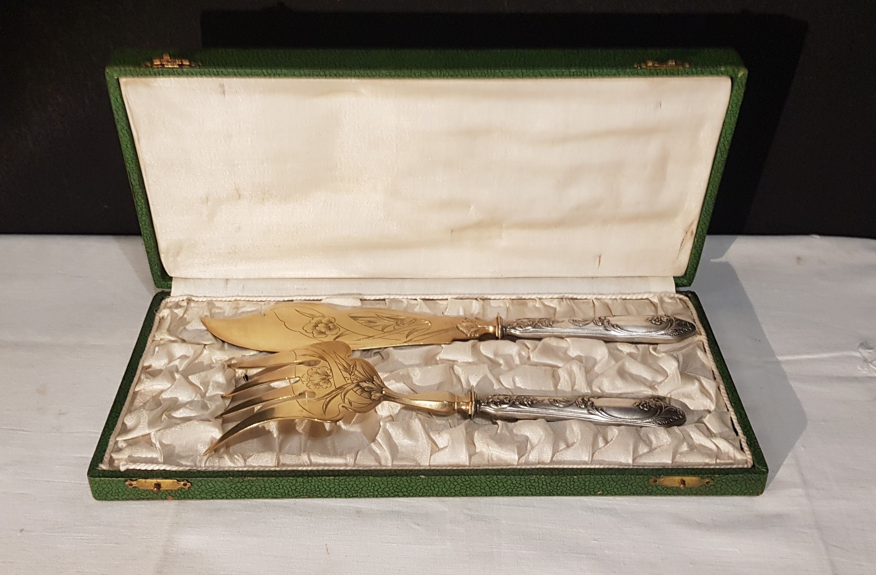 Silver-gilt metal fish service