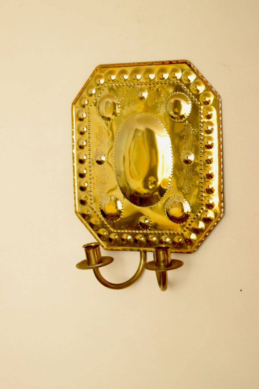 Single mid-century Swedish brass sconce for two candles