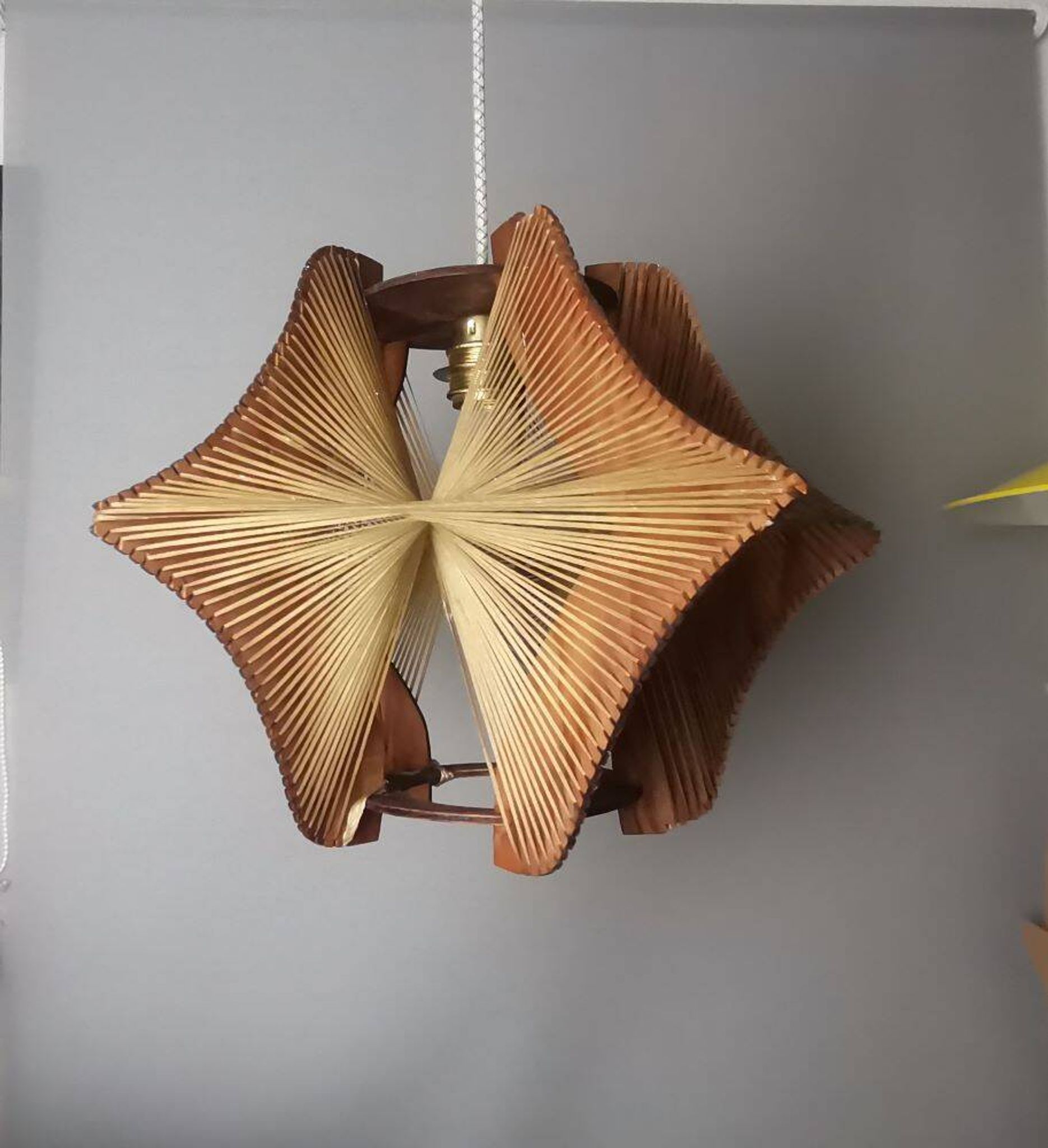 Large futuristic  wooden hanging lamp 1960s