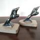 Pair of Gazelles bookends Hippolyte Moreau, signed - Spelter, marble