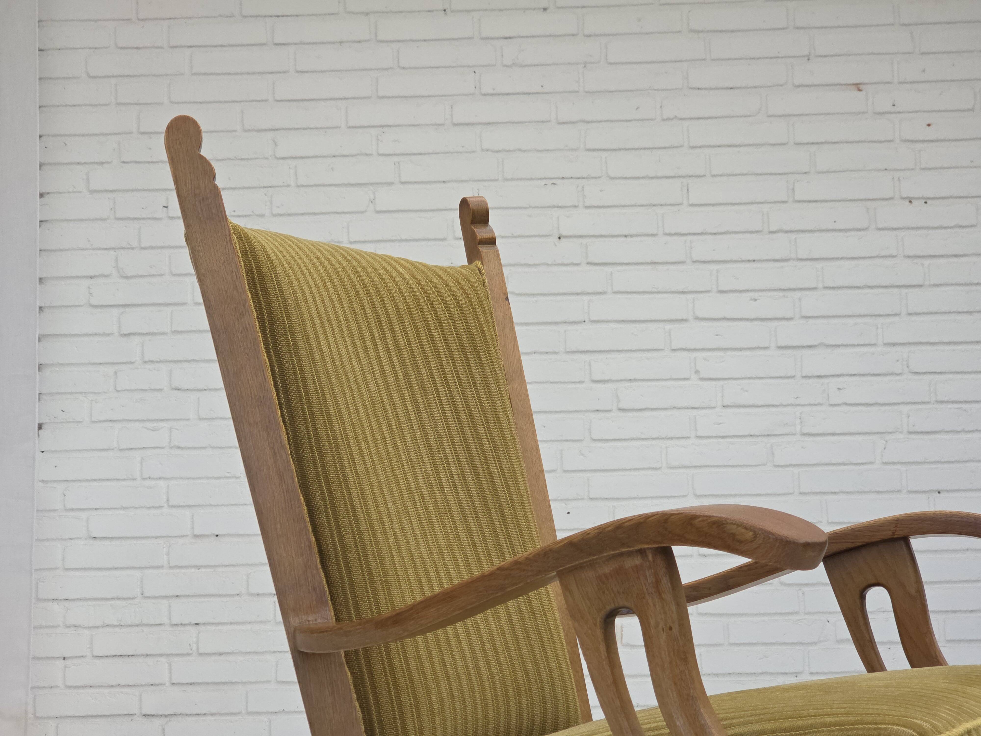 1970s, Scandinavian armchair, cotton/wool fabric, solid oak wood.