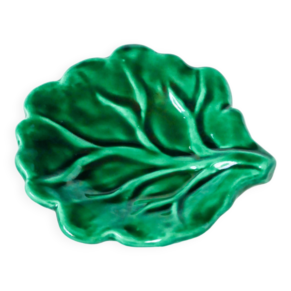 Vide-poche en céramique / barbotine vert, modèle Feuille, 1970