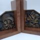 Pair of Breton couple bookends in bronze and wood.
