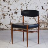Set of 5 Scandinavian chairs in teak and faux leather, 1960.