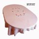 Nappe ancienne en lin épais brodé main rose 170x130 cm – Pièce unique
