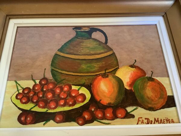 Tableau nature morte huile sur panneau signée