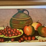 Still life painting oil on panel signed
