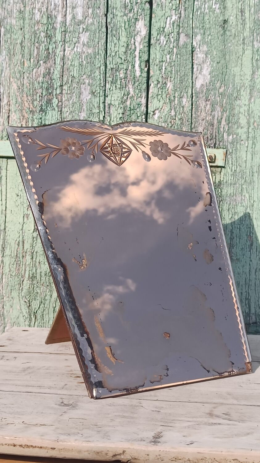 Pink art deco table mirror