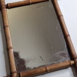 Miroir ancien style bambou tain altéré bois tourné fin XIXe siècle 50x42 cm