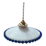 Hanging lampshade opaline serrated white/petrol blue art deco Ø24