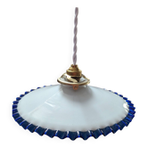 Hanging lampshade opaline serrated white/petrol blue art deco Ø24