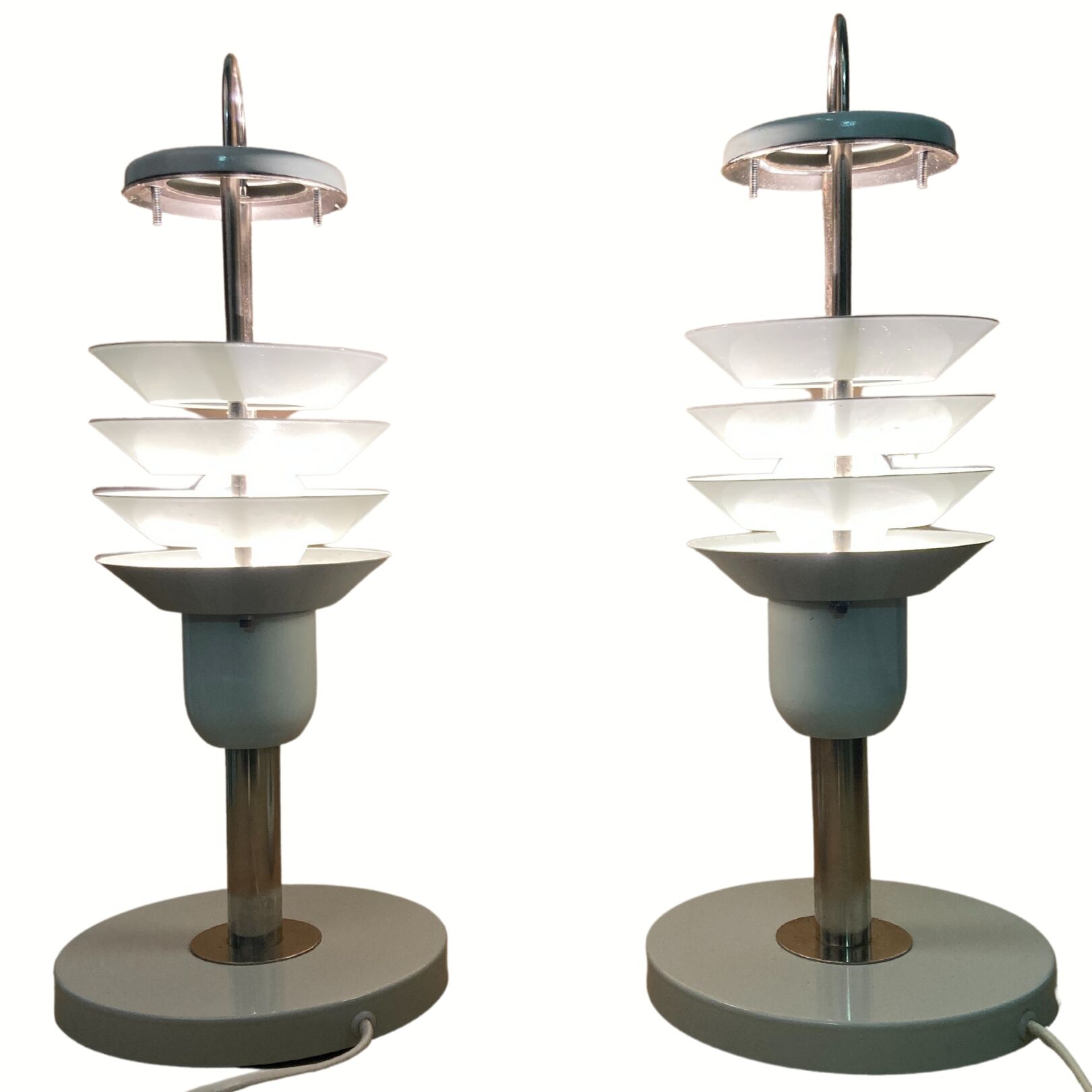Pair danish scandinavian space age architectural table lamps