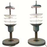 Pair danish scandinavian space age architectural table lamps