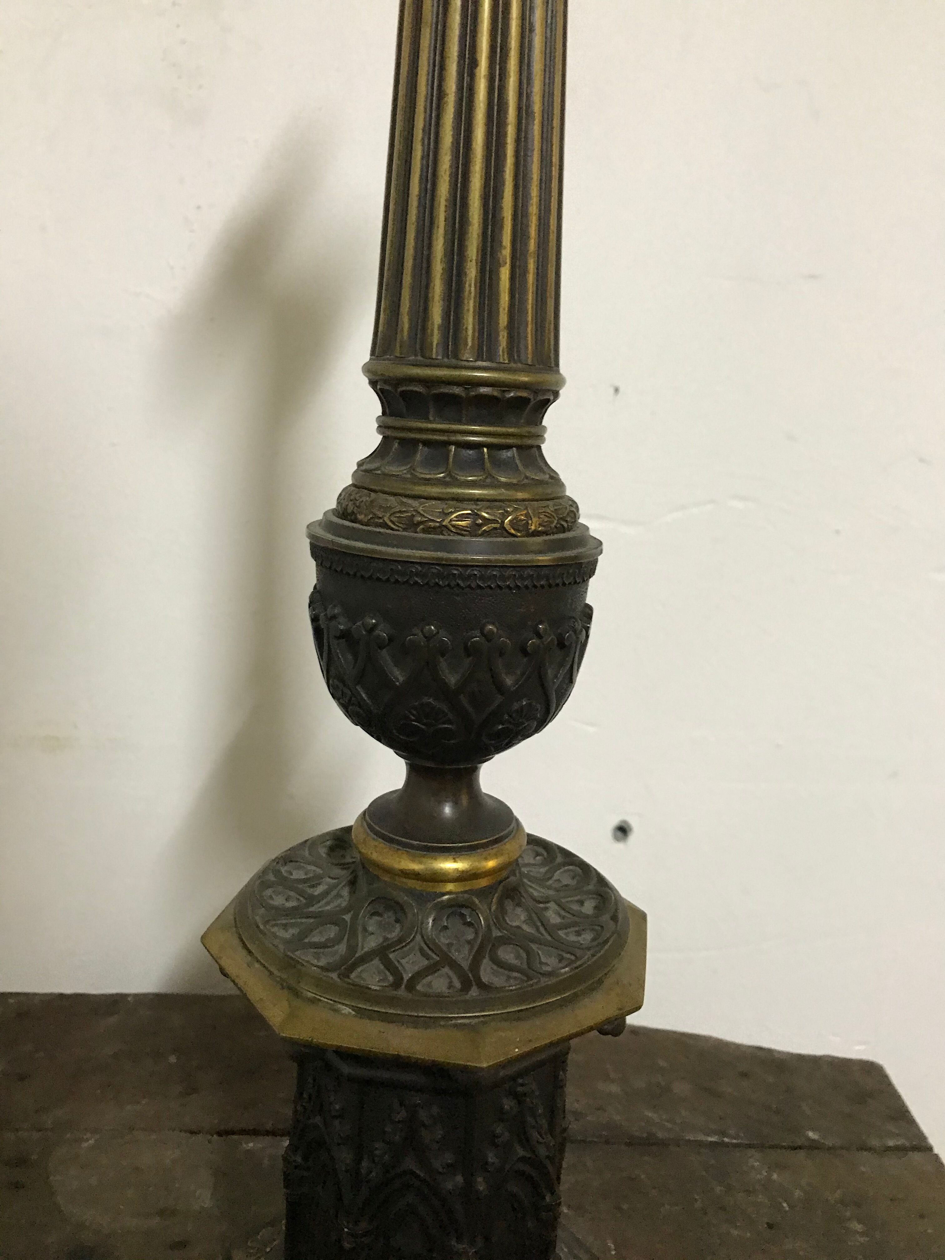 Neo-gothic bronze lamp foot 19th